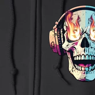 Flaming Skull Rock Music Full Zip Hoodie