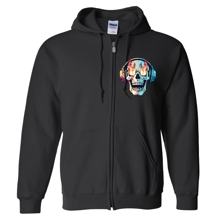 Flaming Skull Rock Music Full Zip Hoodie