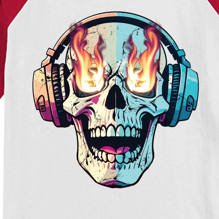 Flaming Skull Rock Music Kids Colorblock Raglan Jersey