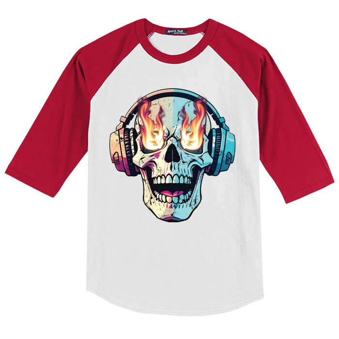 Flaming Skull Rock Music Kids Colorblock Raglan Jersey