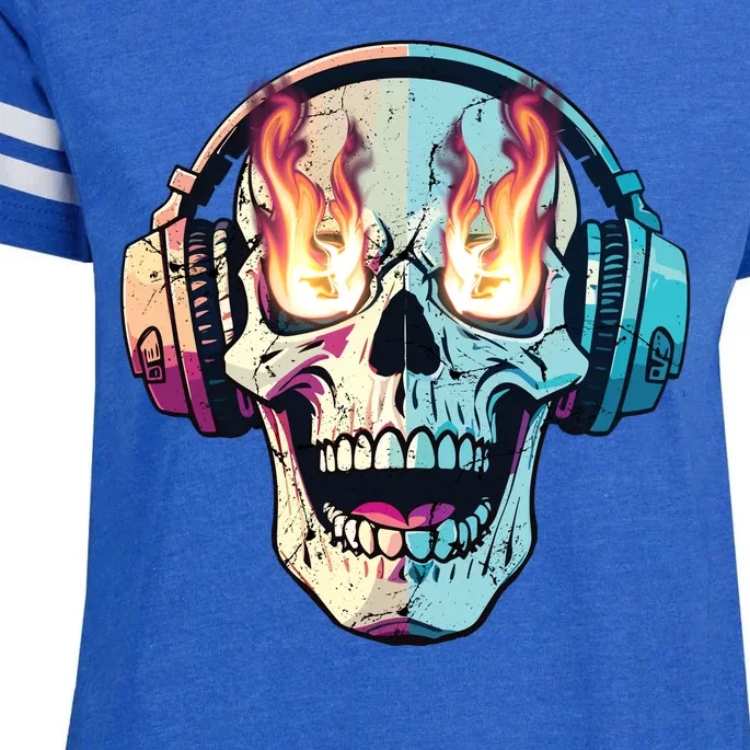 Flaming Skull Rock Music Enza Ladies Jersey Football T-Shirt