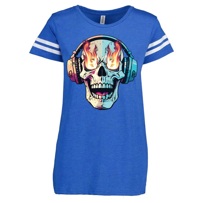 Flaming Skull Rock Music Enza Ladies Jersey Football T-Shirt