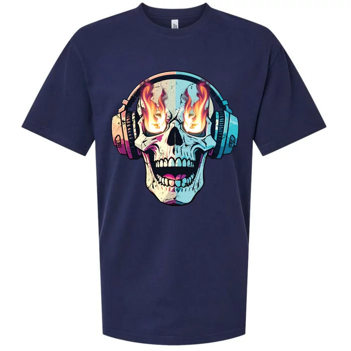 Flaming Skull Rock Music Sueded Cloud Jersey T-Shirt