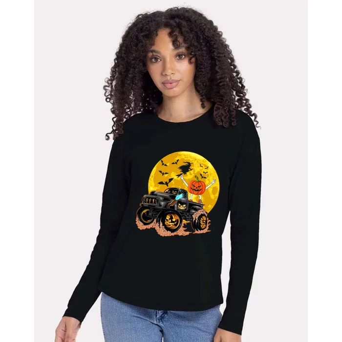 Funny Skeleton Riding Monster Truck Halloween Costume Day Meaningful Gift Womens Cotton Relaxed Long Sleeve T-Shirt