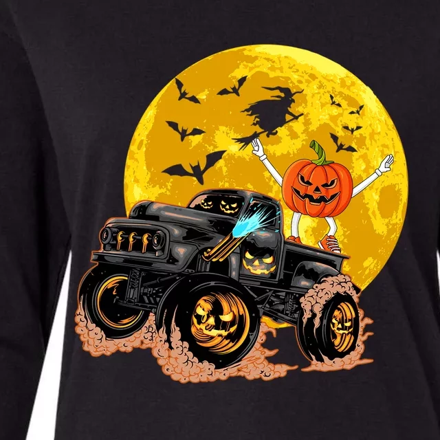 Funny Skeleton Riding Monster Truck Halloween Costume Day Meaningful Gift Womens Cotton Relaxed Long Sleeve T-Shirt