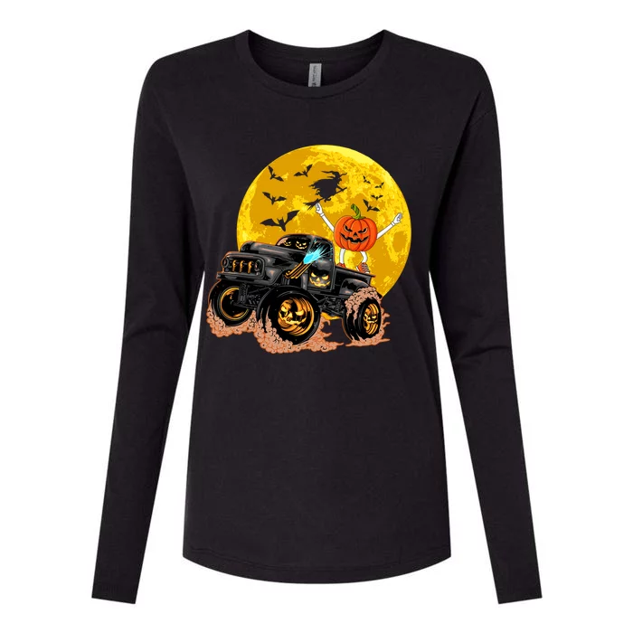 Funny Skeleton Riding Monster Truck Halloween Costume Day Meaningful Gift Womens Cotton Relaxed Long Sleeve T-Shirt