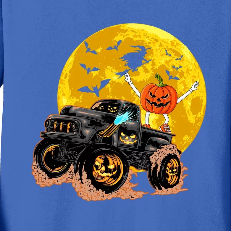 Funny Skeleton Riding Monster Truck Halloween Costume Day Meaningful Gift Kids Long Sleeve Shirt