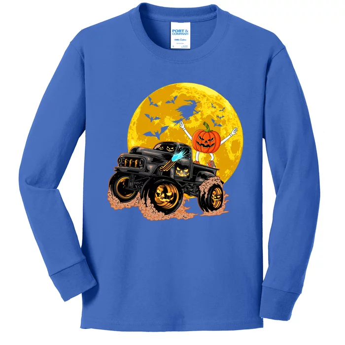 Funny Skeleton Riding Monster Truck Halloween Costume Day Meaningful Gift Kids Long Sleeve Shirt