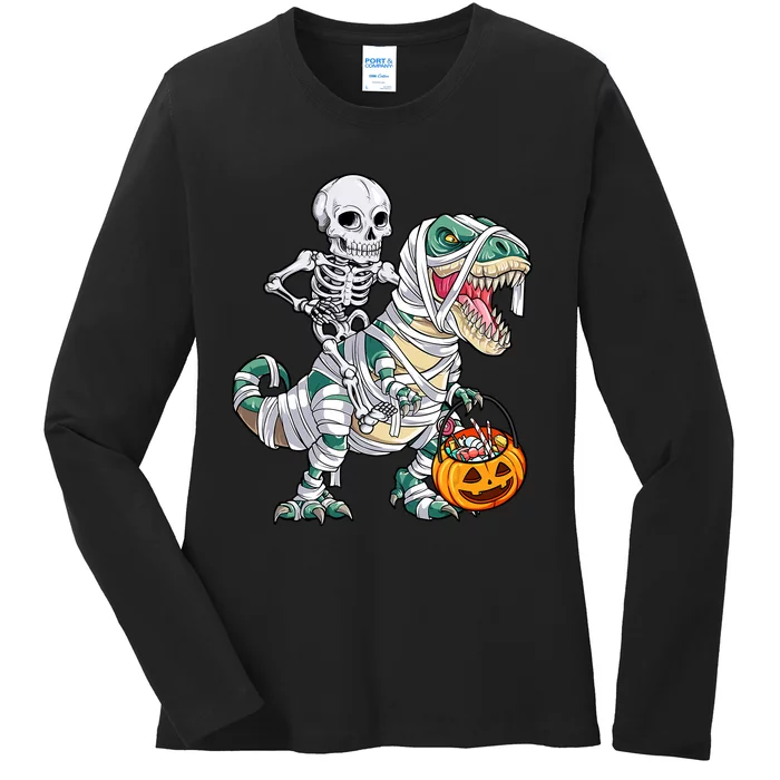 Funny Skeleton Riding Mummy Ladies Long Sleeve Shirt