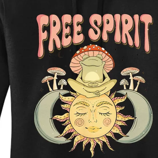 Free Spirit Retro Vibes Hippie Style Frog Mushroom Zen Women's Pullover Hoodie