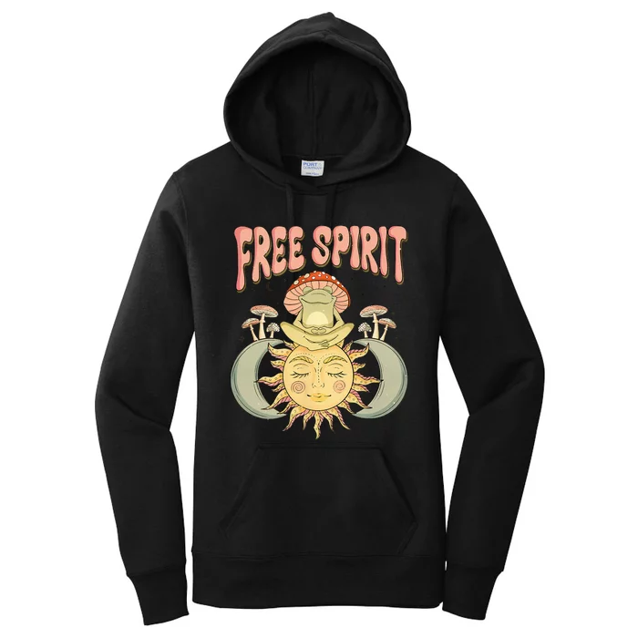 Free Spirit Retro Vibes Hippie Style Frog Mushroom Zen Women's Pullover Hoodie