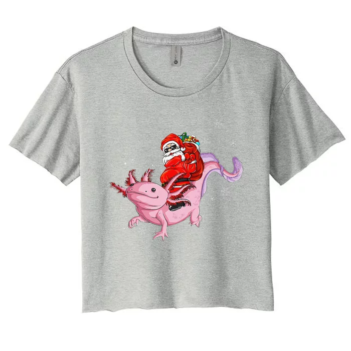 Funny Santa Riding Axolotl Christmas Funny Women's Crop Top Tee