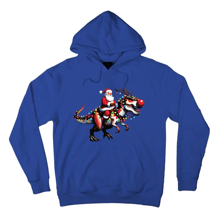 Funny Santa Riding A Reindeer Dinosaur Christmas Tall Hoodie