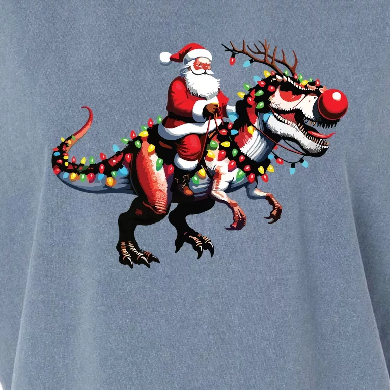 Funny Santa Riding A Reindeer Dinosaur Christmas Garment-Dyed Women's Muscle Tee