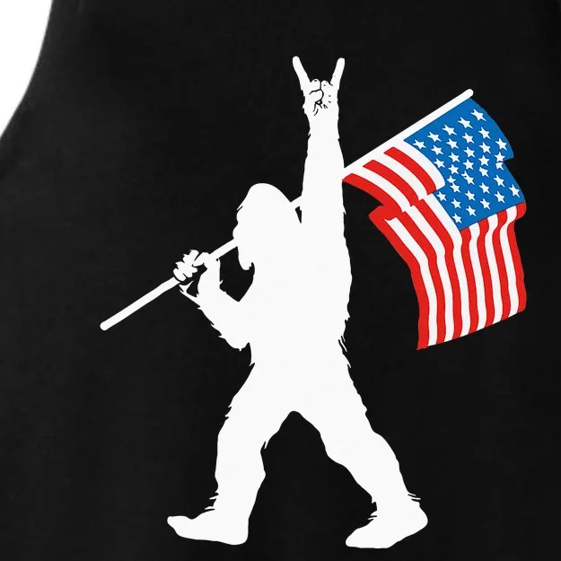 Funny Sasquatch Rock And Roll USA Flag For Bigfoot Believers Ladies Tri-Blend Wicking Tank