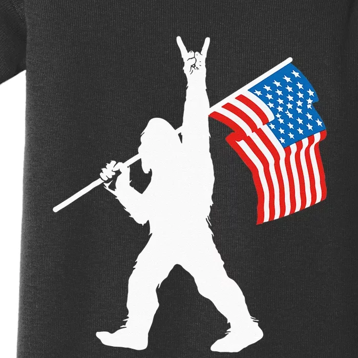 Funny Sasquatch Rock And Roll USA Flag For Bigfoot Believers Baby Bodysuit