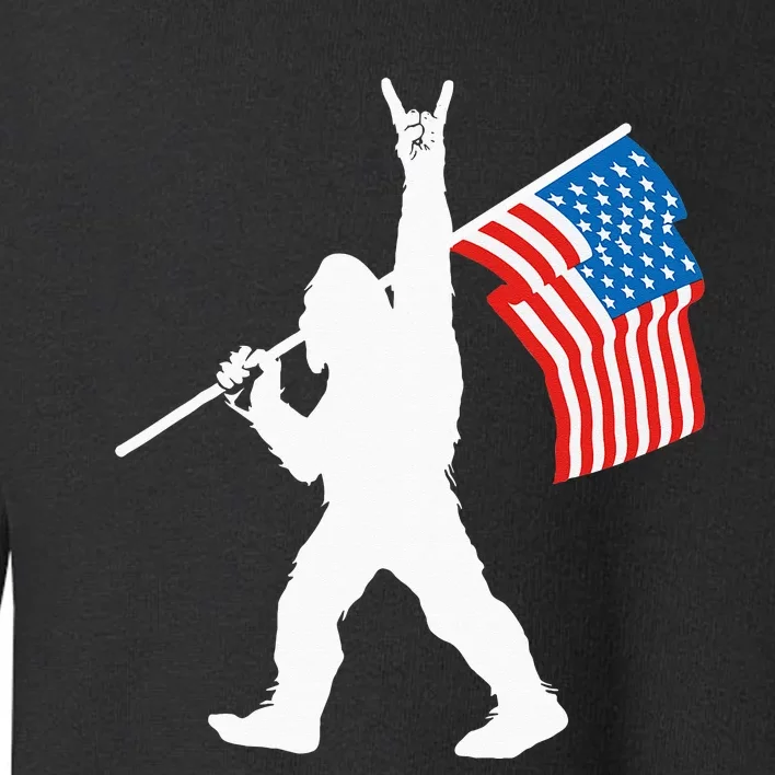 Funny Sasquatch Rock And Roll USA Flag For Bigfoot Believers Toddler Sweatshirt