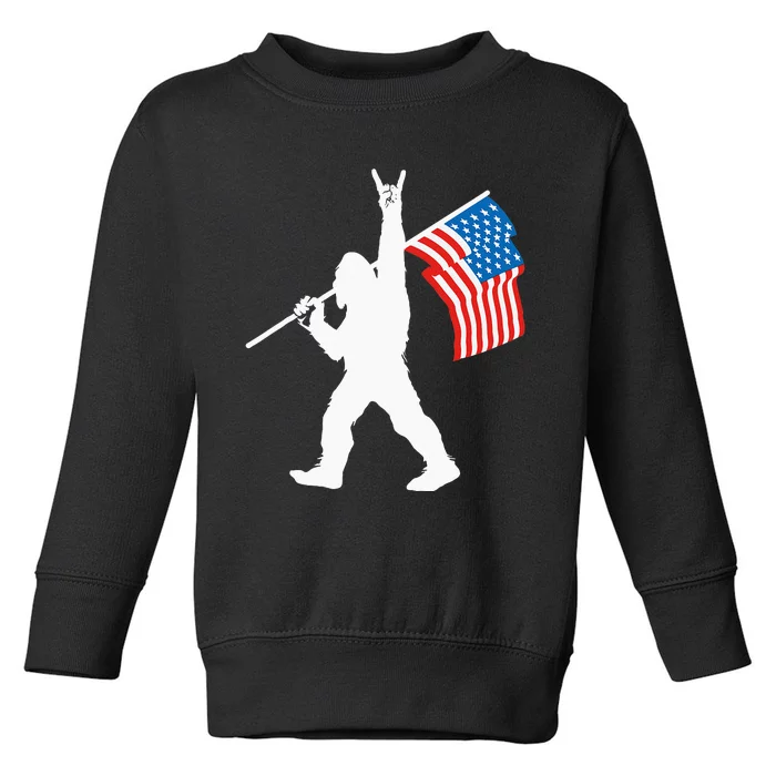 Funny Sasquatch Rock And Roll USA Flag For Bigfoot Believers Toddler Sweatshirt