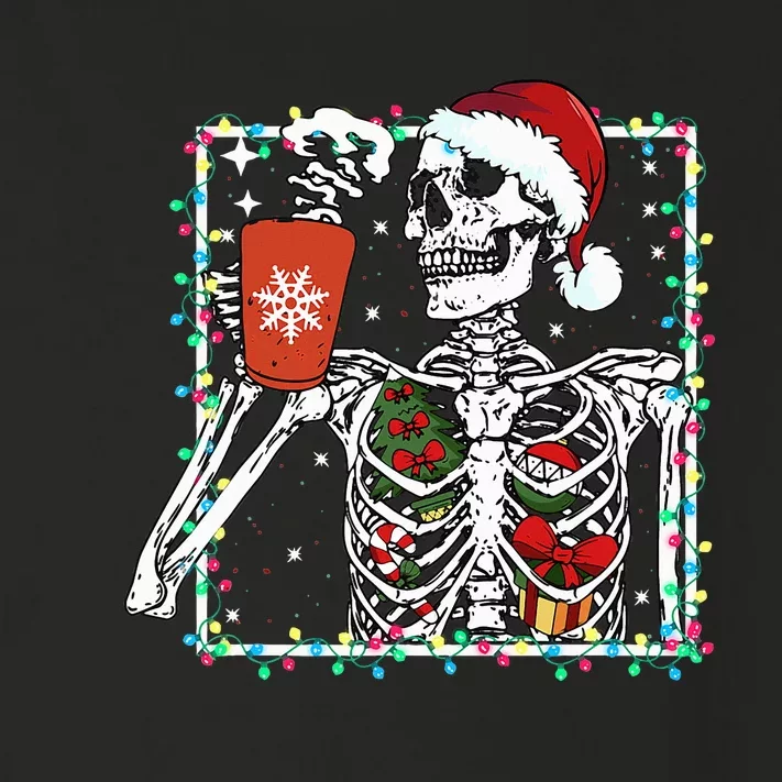 Festive Skeleton Sipping Coffee Latte in Christmas Theme Toddler Long Sleeve Shirt