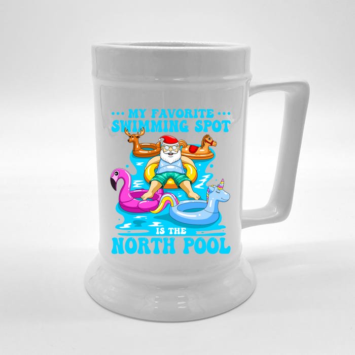 Favorite Swimming Spot Is North Pool Santa Christmas In July Gift Front & Back Beer Stein