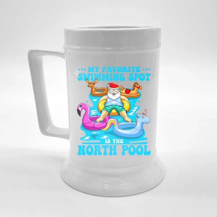 Favorite Swimming Spot Is North Pool Santa Christmas In July Gift Front & Back Beer Stein