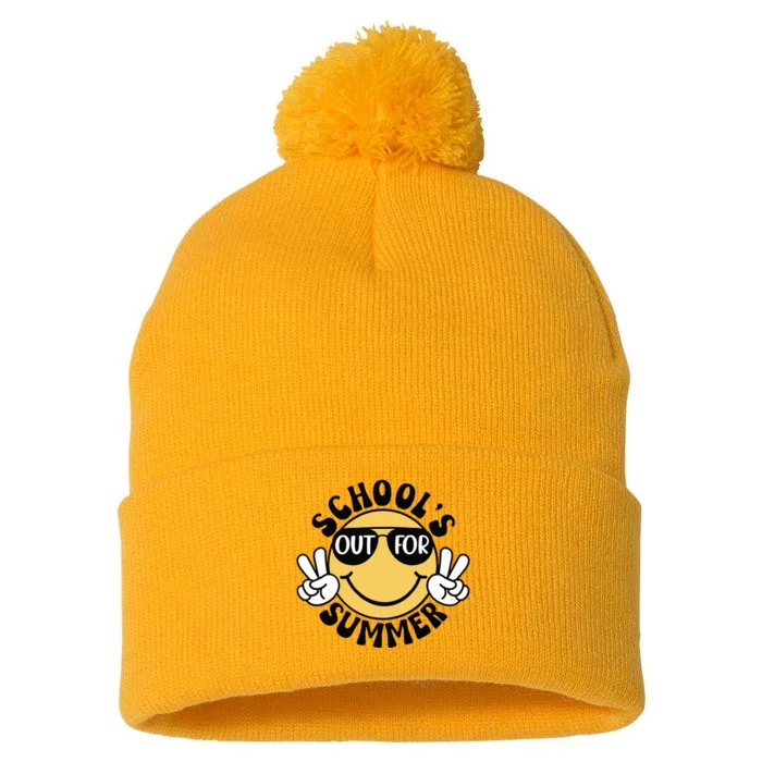 Funny Smiley Schools Out For Summer Pom Pom 12in Knit Beanie