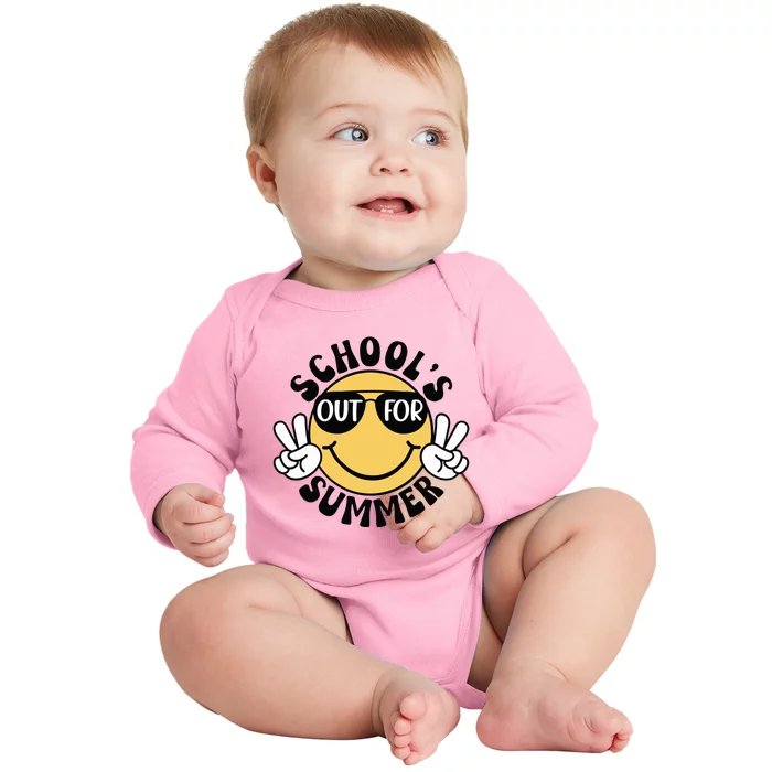 Funny Smiley Schools Out For Summer Baby Long Sleeve Bodysuit