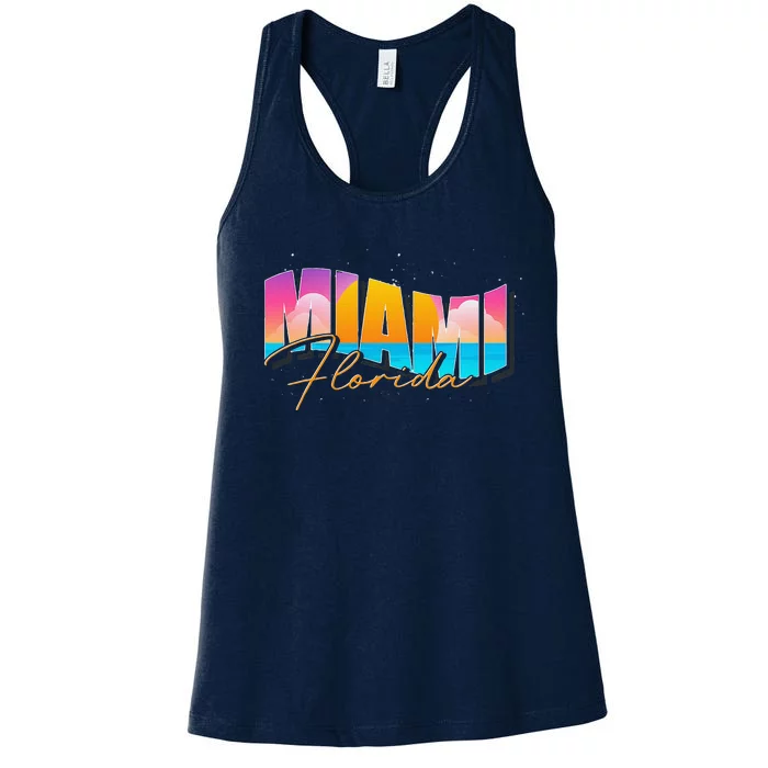 FL State Summer Vacation Tropical South Beach Miami Florida Women's Racerback Tank