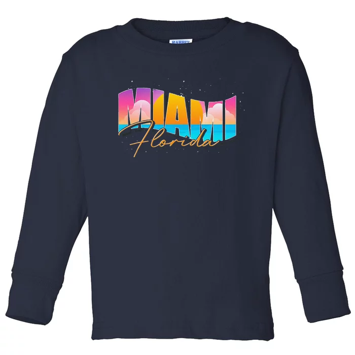 FL State Summer Vacation Tropical South Beach Miami Florida Toddler Long Sleeve Shirt