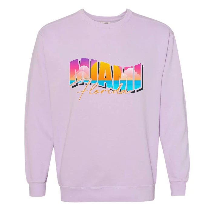 FL State Summer Vacation Tropical South Beach Miami Florida Garment-Dyed Sweatshirt