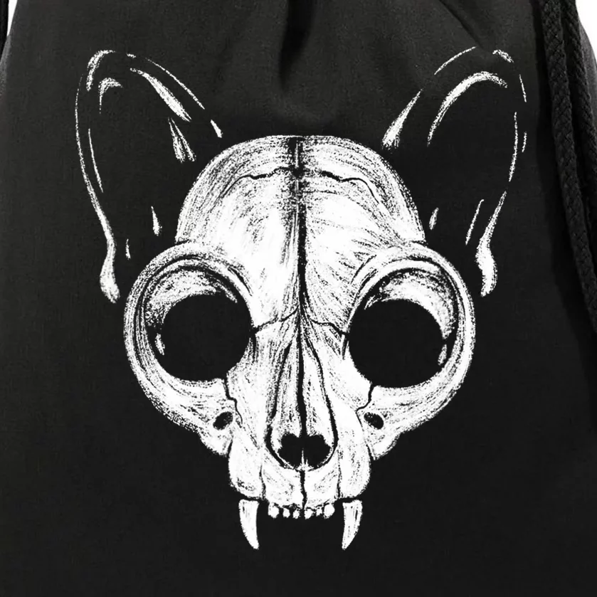 Funny Scary Spooky Cat Feline Skull Skeleton Halloween Art Drawstring Bag