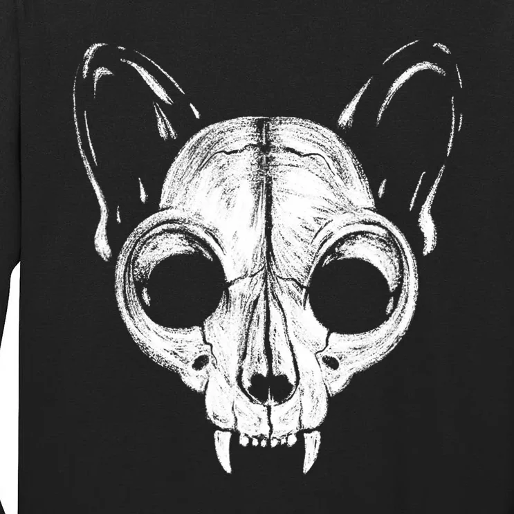 Funny Scary Spooky Cat Feline Skull Skeleton Halloween Art Tall Long Sleeve T-Shirt