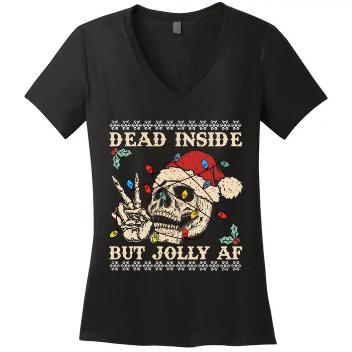 Festive Sarcastic Snarky Skeleton Ugly Christmas Women's V-Neck T-Shirt