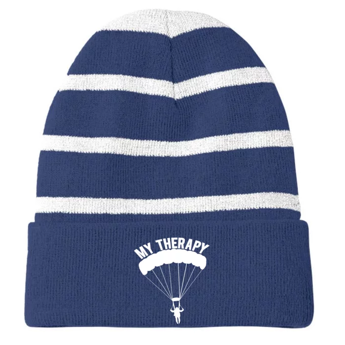 Funny Skydive Sayings, Parachuting Gift, Skydiver Present Striped Beanie with Solid Band