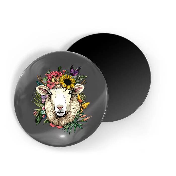 Floral Sheepp Spring Nature Farm Sheepp Lovers Magnet