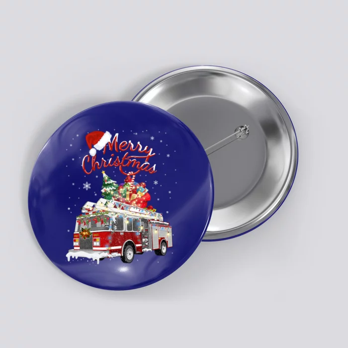 Firetruck Santa Sleigh Fire Christmas Firefighter Xmas Gift Button