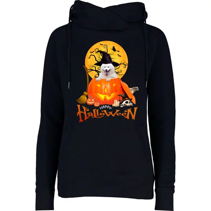 Funny Samoyed Spooky Halloween Womens Funnel Neck Pullover Hood