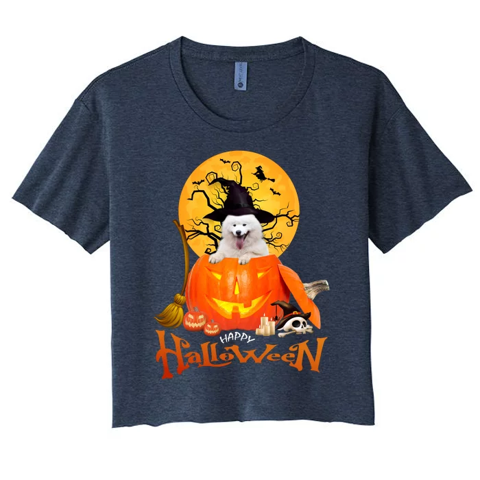 Funny Samoyed Spooky Halloween Women's Crop Top Tee