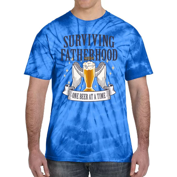 Father's Sarcastic Surviving Fatherhood One Beer At A Time Gift Tie-Dye T-Shirt