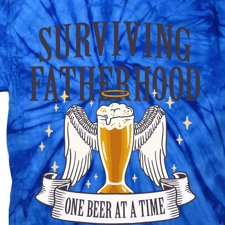 Father's Sarcastic Surviving Fatherhood One Beer At A Time Gift Tie-Dye T-Shirt