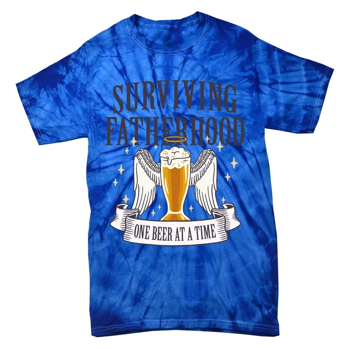 Father's Sarcastic Surviving Fatherhood One Beer At A Time Gift Tie-Dye T-Shirt