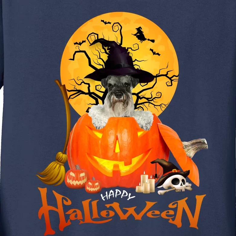 Funny Schnauzer Spooky Halloween Kids Long Sleeve Shirt