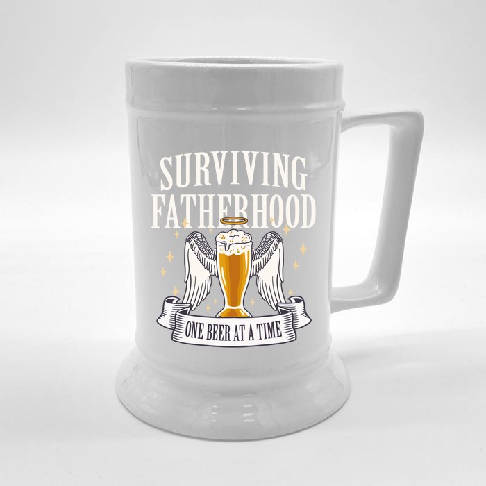 Father's Sarcastic Surviving Fatherhood One Beer At A Time Gift Front & Back Beer Stein