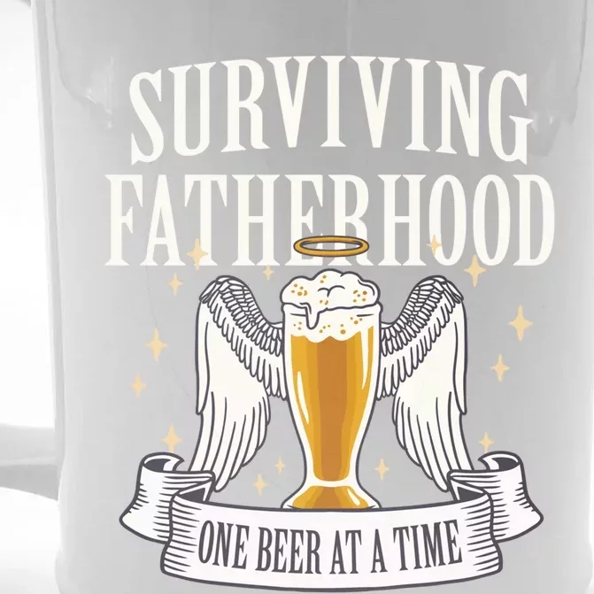 Father's Sarcastic Surviving Fatherhood One Beer At A Time Gift Front & Back Beer Stein