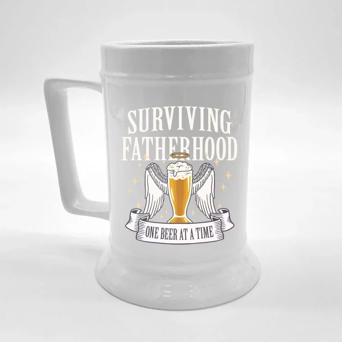 Father's Sarcastic Surviving Fatherhood One Beer At A Time Gift Front & Back Beer Stein