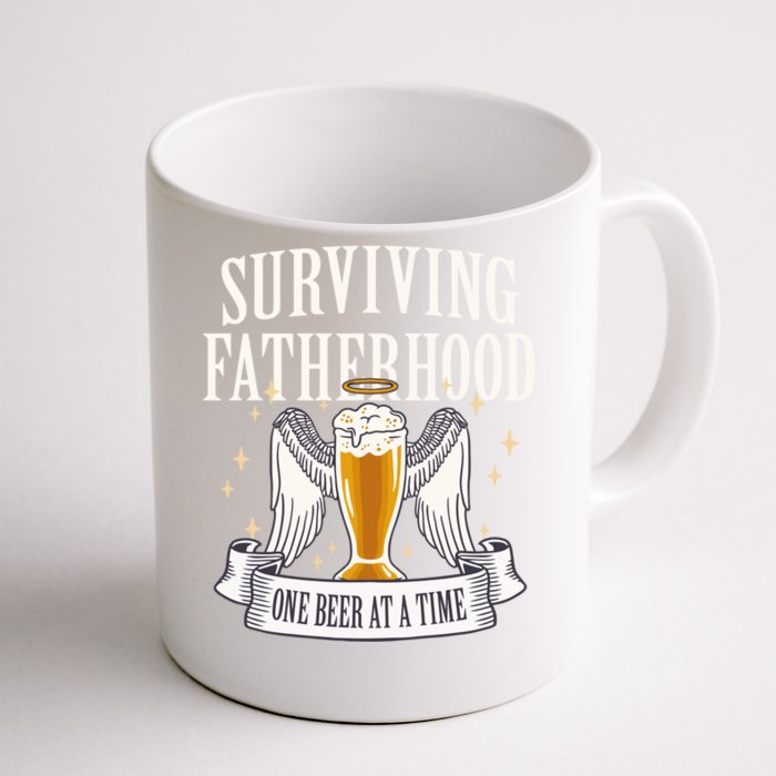 Father's Sarcastic Surviving Fatherhood One Beer At A Time Gift Front & Back Coffee Mug