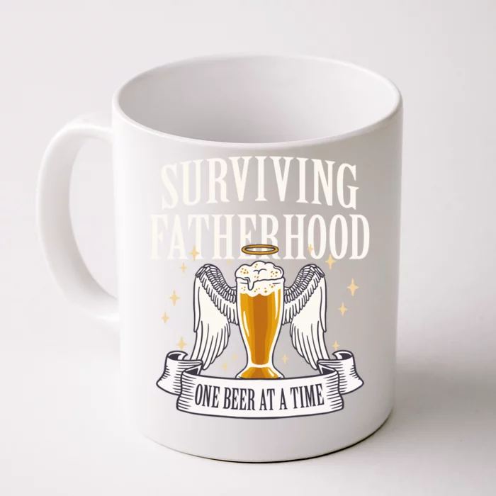 Father's Sarcastic Surviving Fatherhood One Beer At A Time Gift Front & Back Coffee Mug