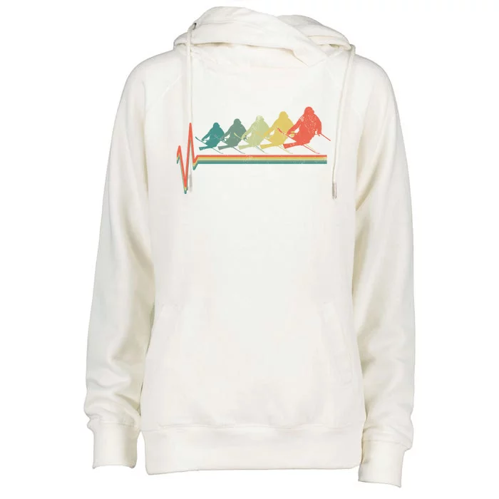 Freestyle Ski Skiing Skier Heartbeat Retro Funny Gift Womens Funnel Neck Pullover Hood