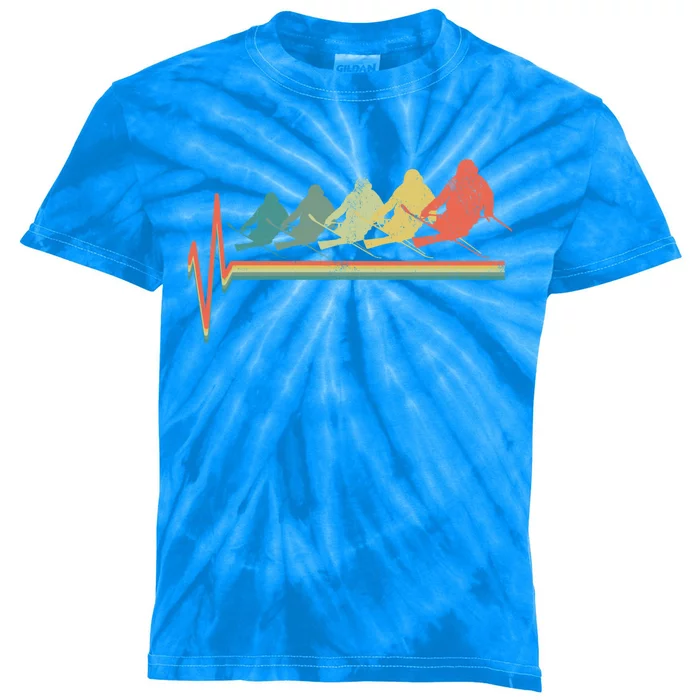 Freestyle Ski Skiing Skier Heartbeat Retro Funny Gift Kids Tie-Dye T-Shirt