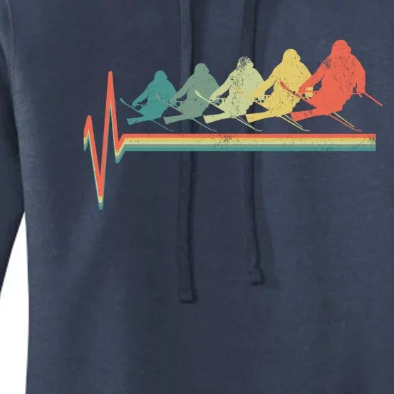 Freestyle Ski Skiing Skier Heartbeat Retro Funny Gift Women's Pullover Hoodie